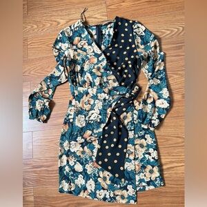 Zara Floral and Polka Dot Dress - Black, Blue, Cream